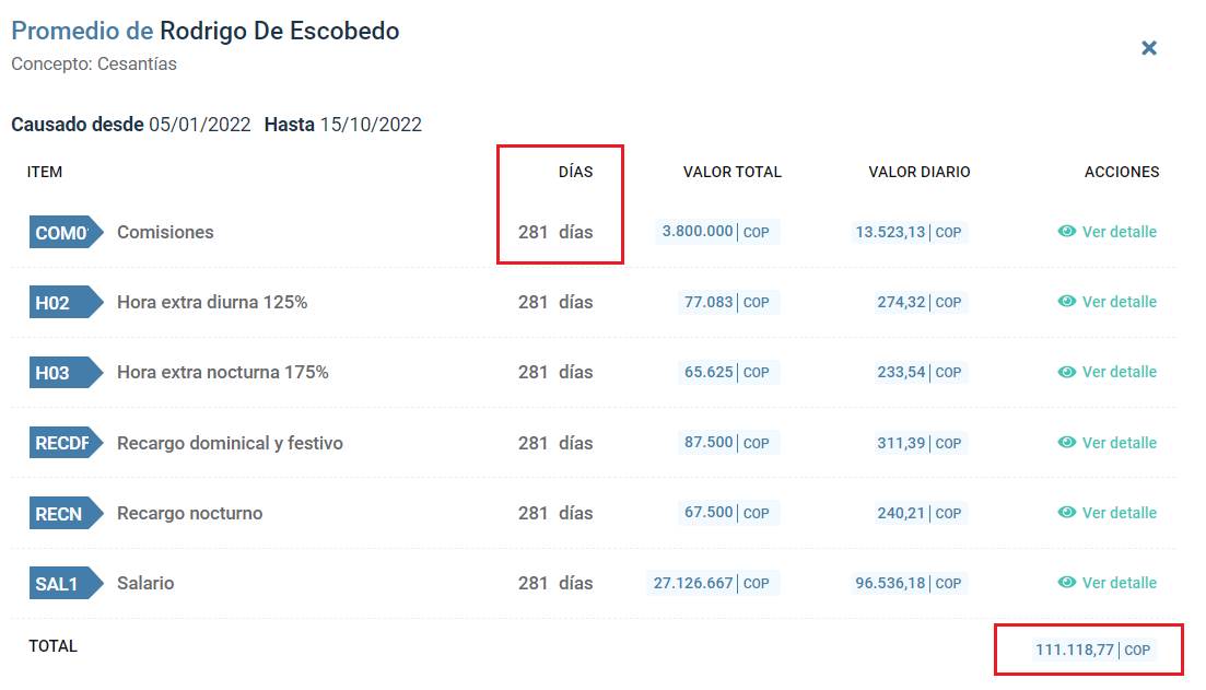 Base diaria para el cálculo de cesantías de retiro