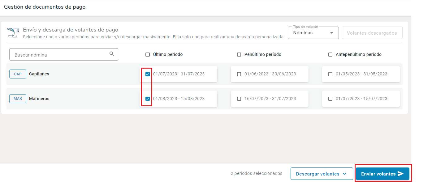 Enviar los volantes de pago al correo electrónico