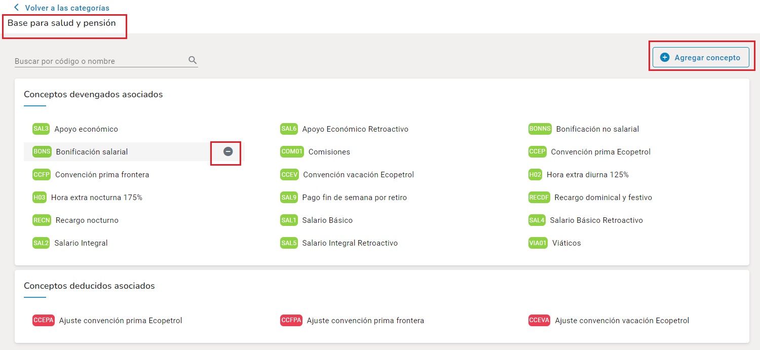 Detalle de conceptos que hacen base de salud y pensión