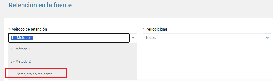 Configuración de la retefuente para extranjero no residente