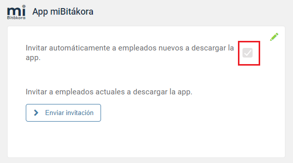 Configuración para enviar invitación a descargar miBitákora