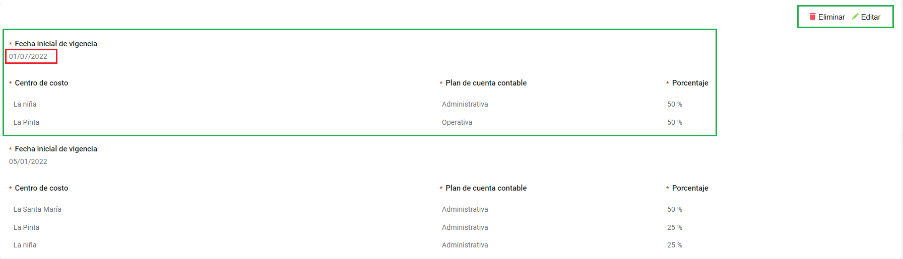 Consulta de la distribución contable