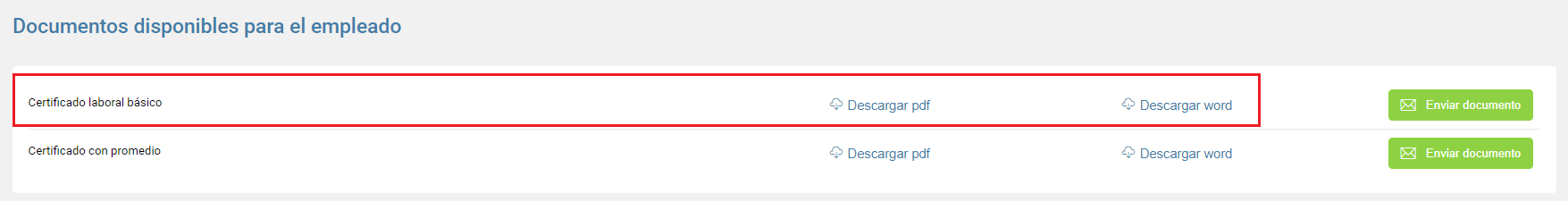 Documentos laborales disponibles por empleado