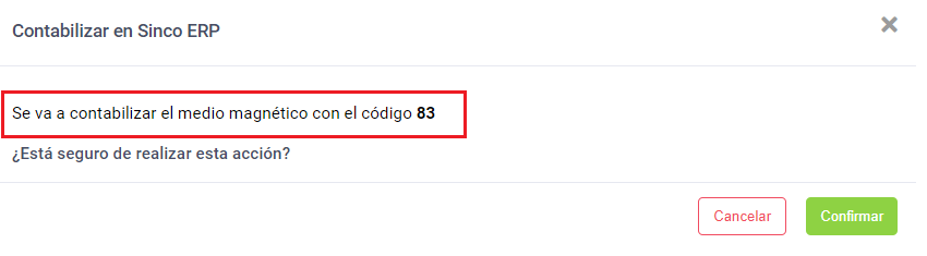 Confirmación para transmitir a Sinco ERP