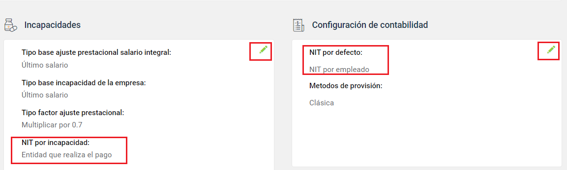 Configuración del NIT a registrar en los movimientos contables