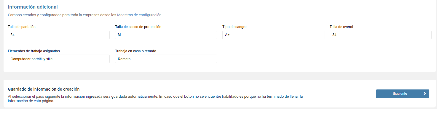 Campos adicionales para el contrato del empleado