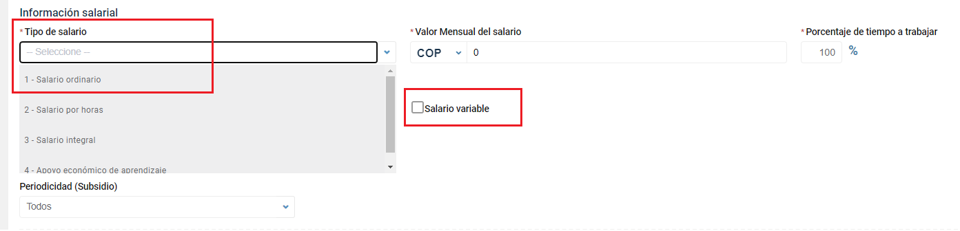 Contratar empleado con salario variable