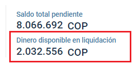 Dinero disponible en liquidación