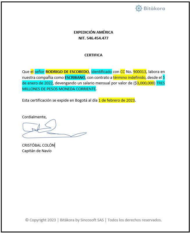 Modelo de certificado laboral básico