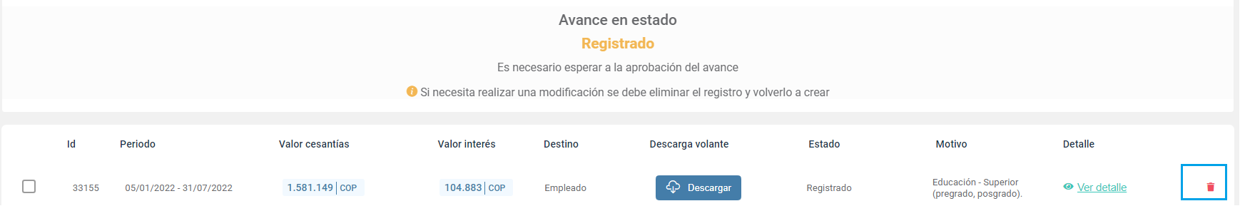 Eliminar el avance de cesantías