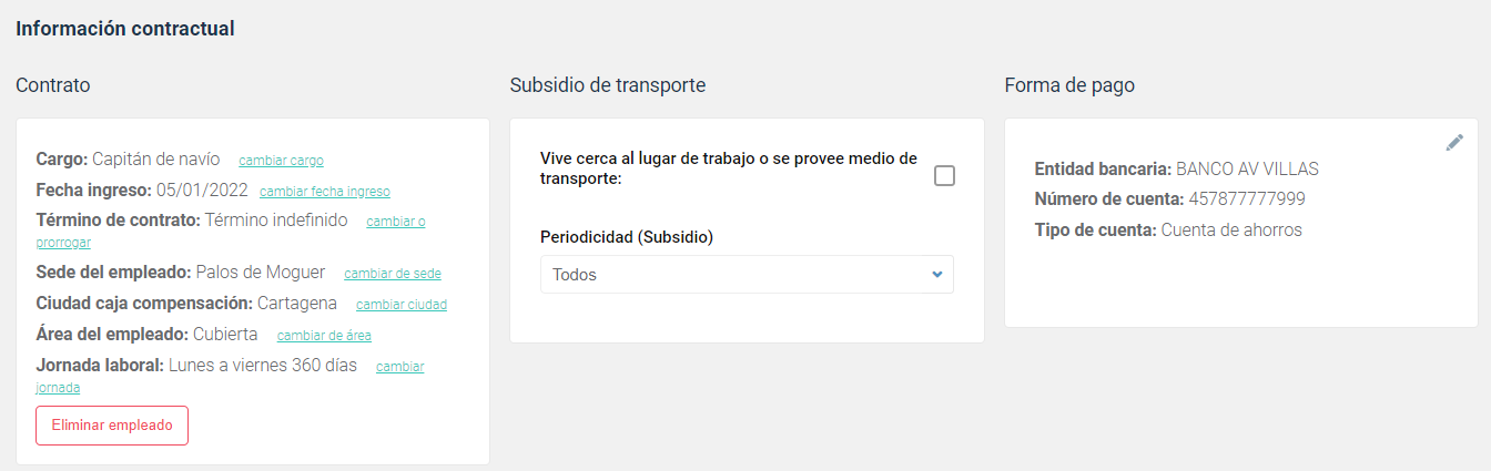 Ingreso a la información contractual del empleado