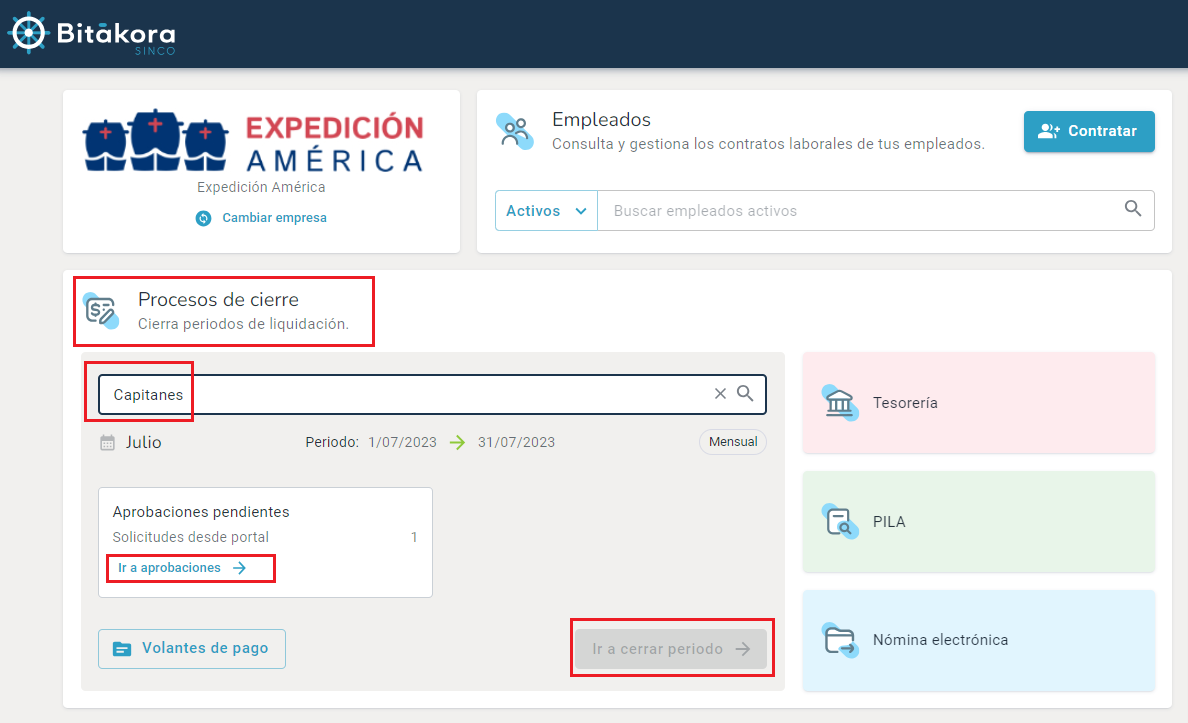 Sección de consulta de aprobaciones pendientes