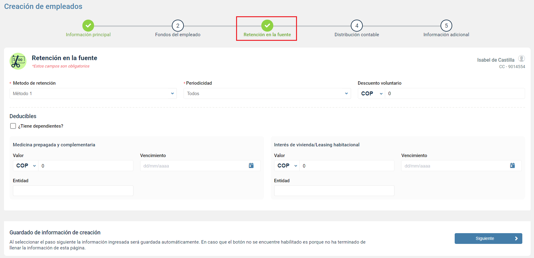 Registrar la configuración de retención en la fuente