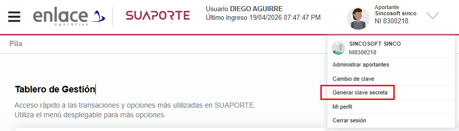 Consulta de la clave secreta desde Enlace Operativo