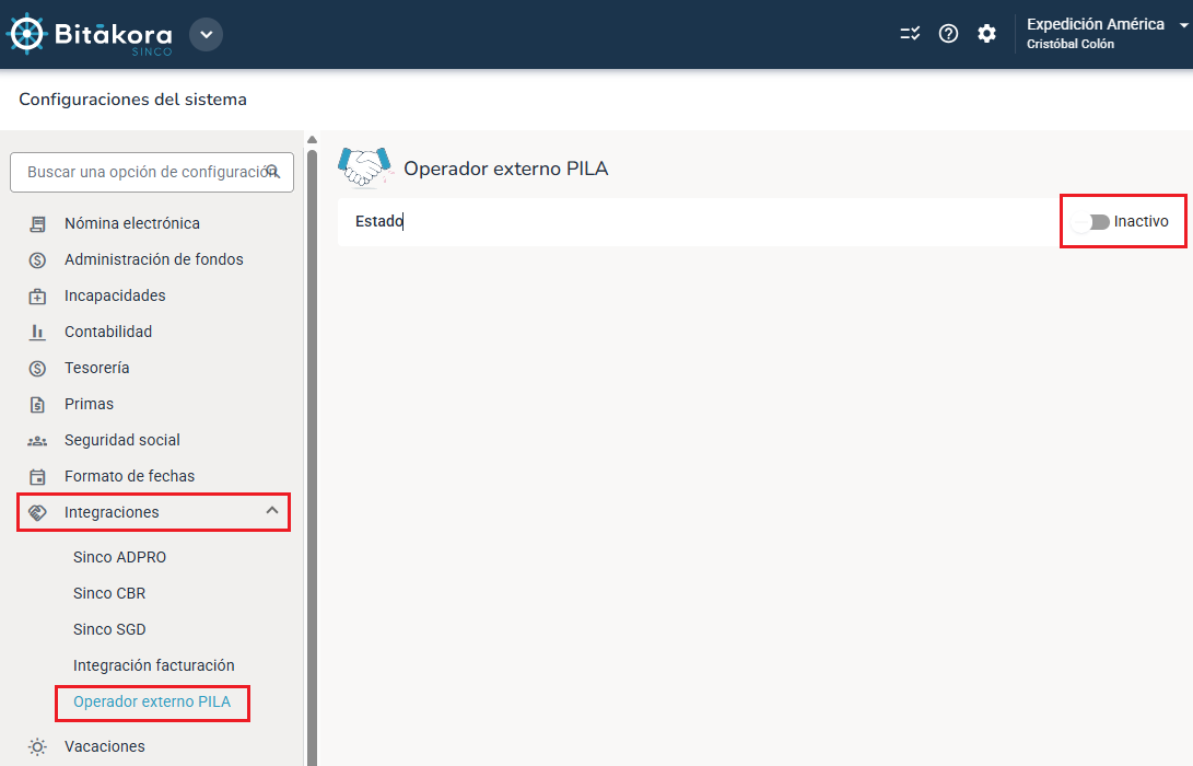 Transmisión al operador inactiva