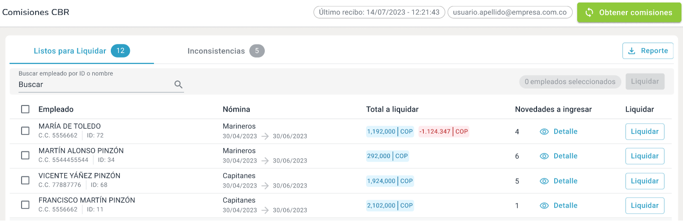 Consultar las comisiones autorizadas en CBR