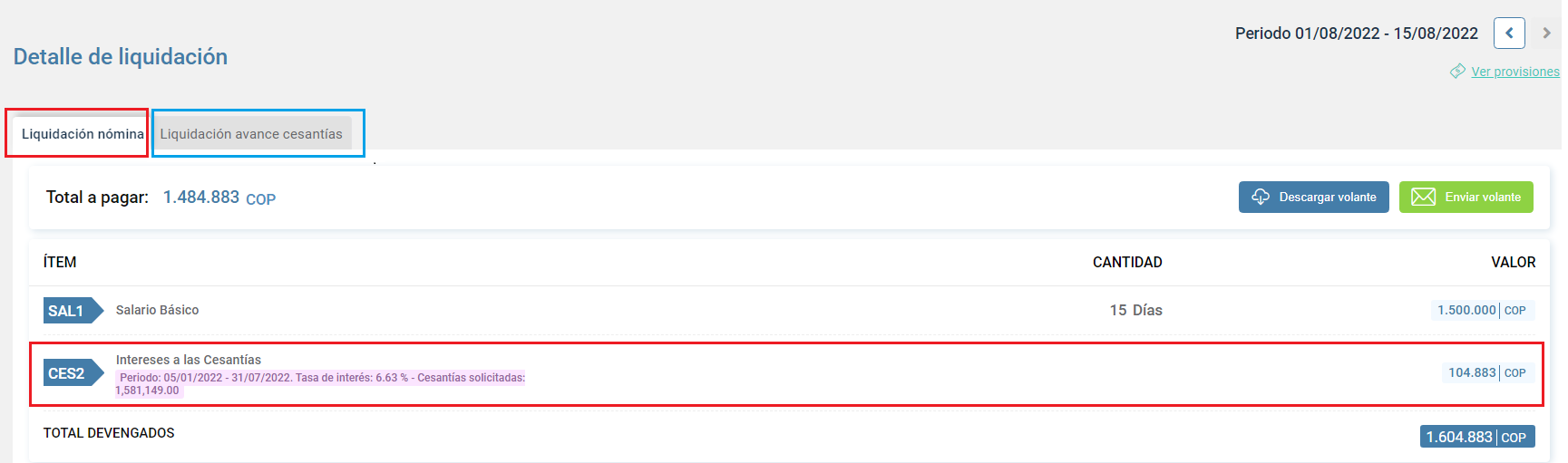 Liquidación de los intereses de cesantías