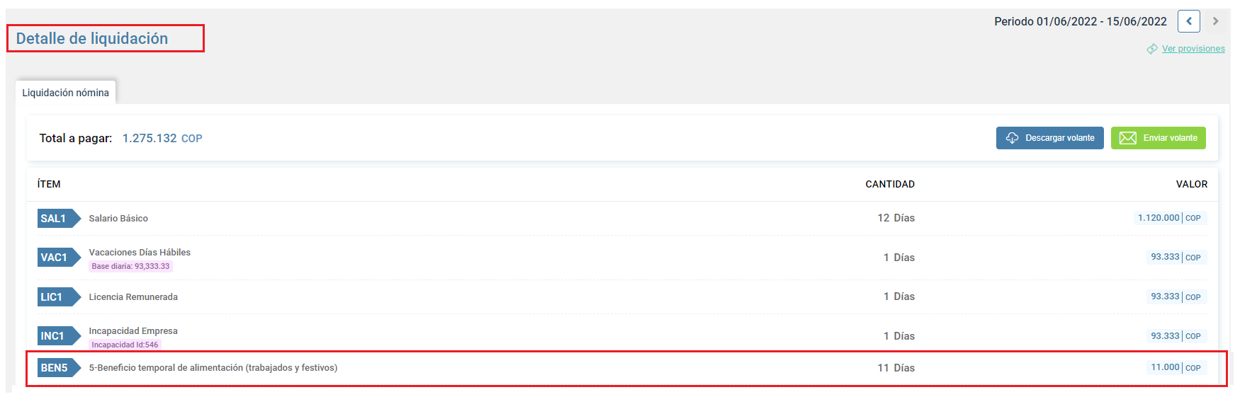 Liquidación del concepto fijo de proporcionalidad trabajados y festivos