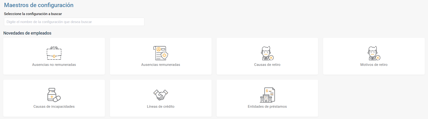 Configuración de los maestros de eventos de los empleados