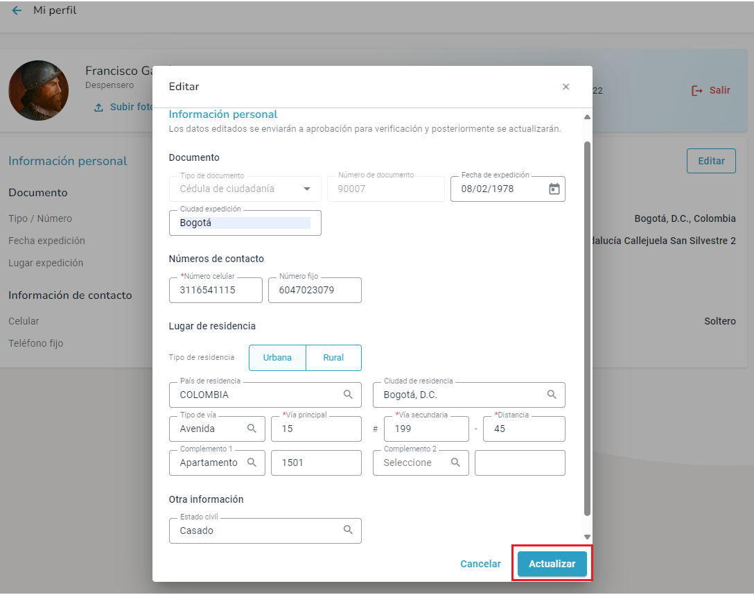 Modificar la información del empleado