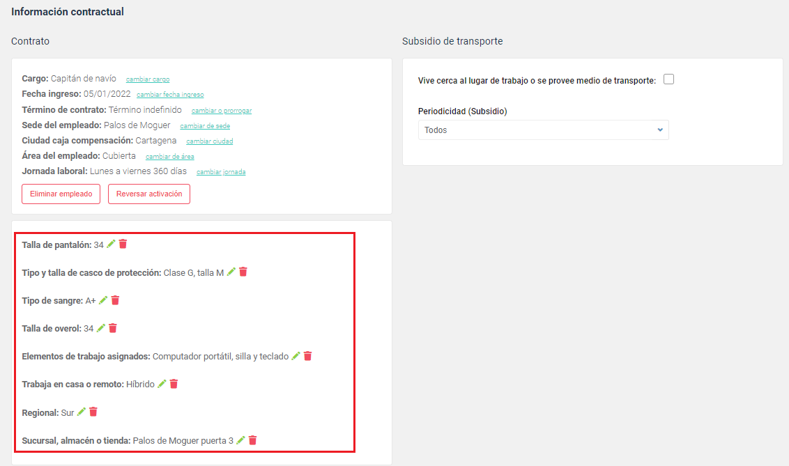 Consulta de los campos adicionales del empleado