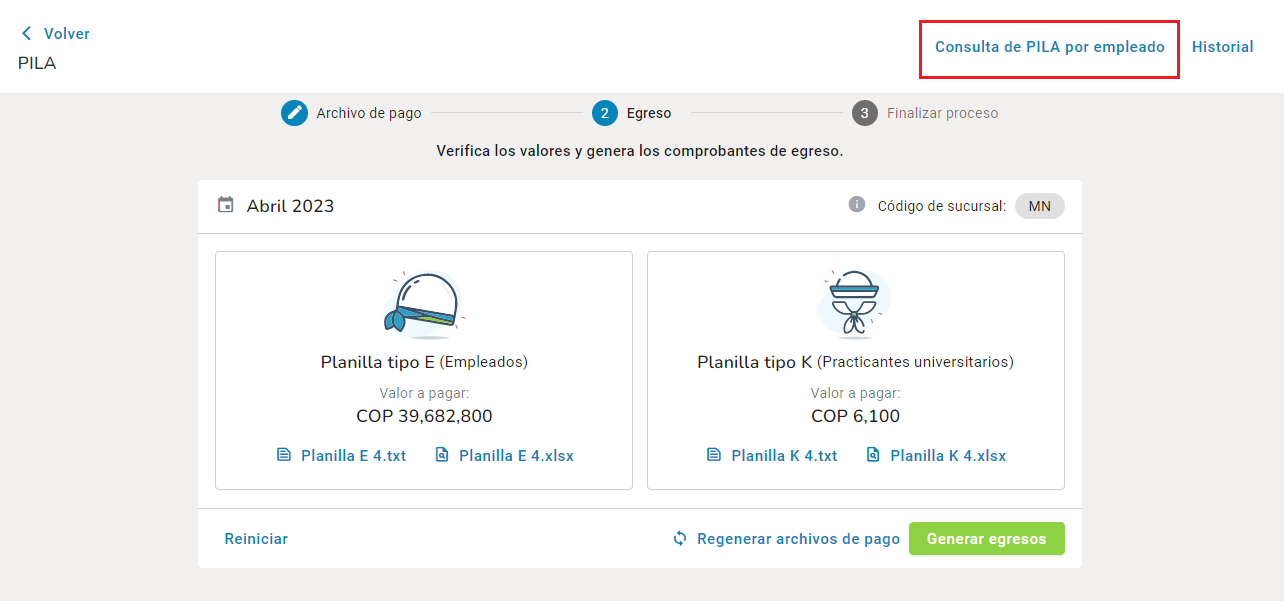 Consultar la planilla PILA por empleado