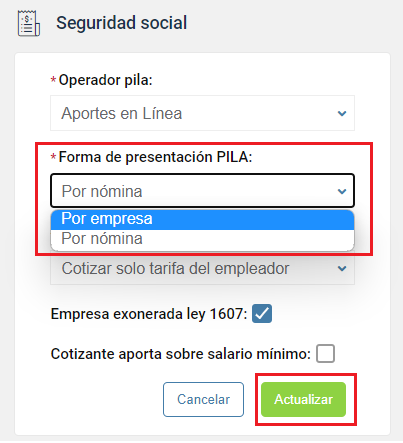 Forma de presentación de la seguridad social