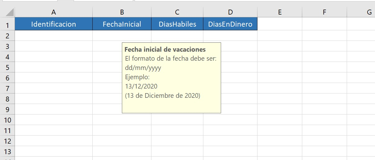 Plantilla de cargue de vacaciones masivas