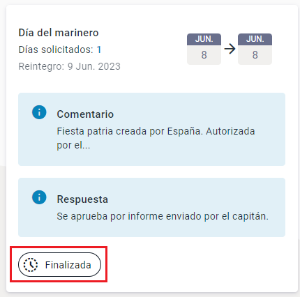 Estado finalizada de la solicitud de ausencia remunerada