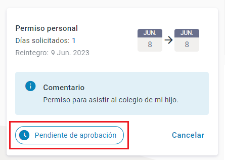 Estado pendiente de la solicitud de ausencia remunerada