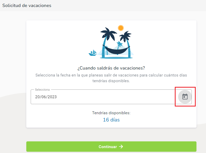 Seleccionar la fecha de salida de vacaciones