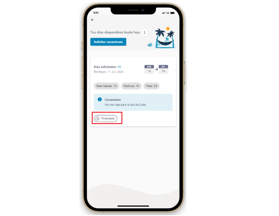 Solicitud de vacaciones finalizada