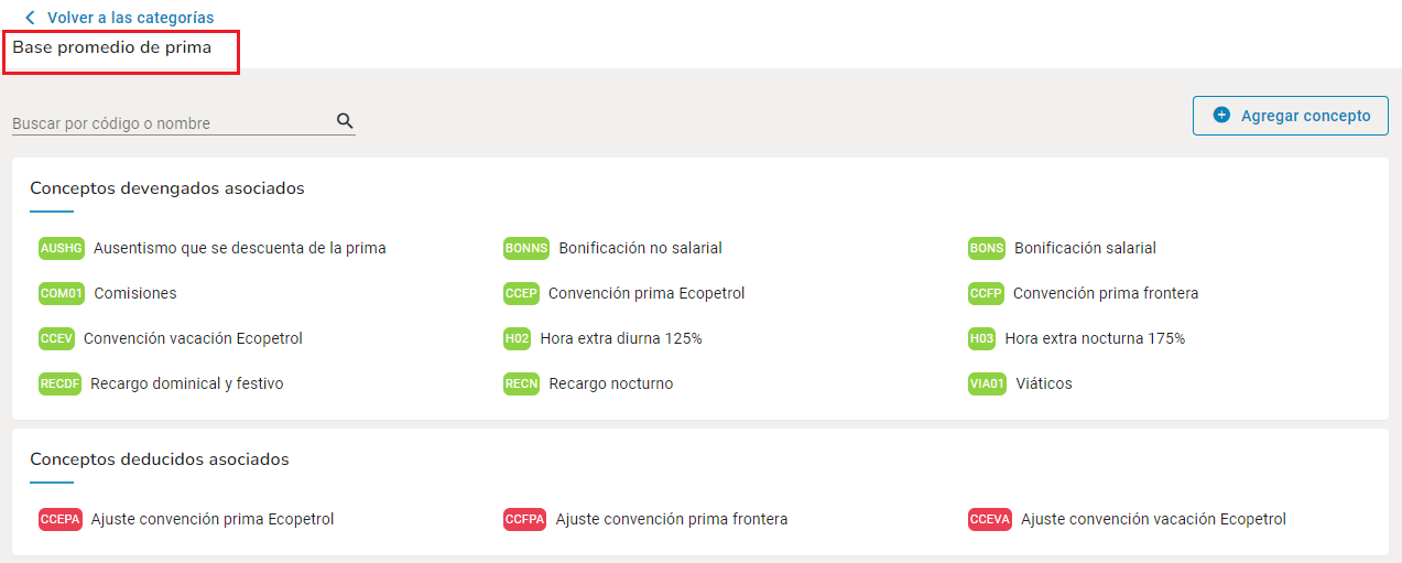 Agrupación de conceptos para el promedio de prima