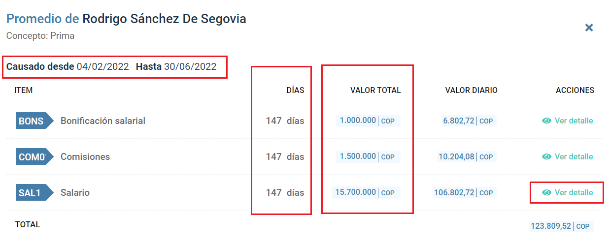 Promedio de prima para el caso práctico