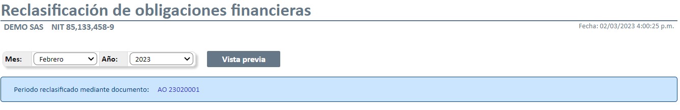 Reclasificación De Obligaciones Financieras