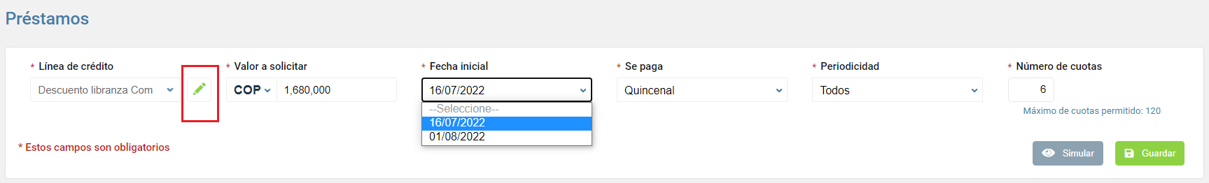 Registro de préstamo al empleado