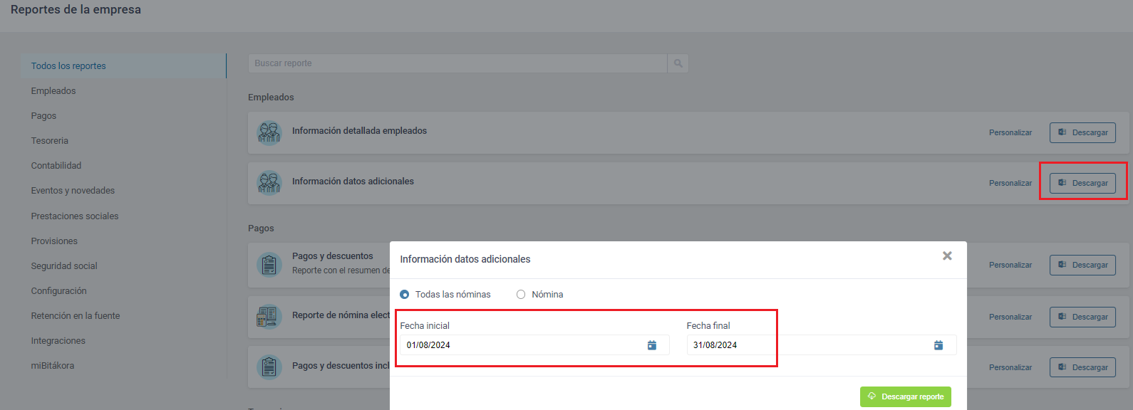 Consultar el reporte de información adicional