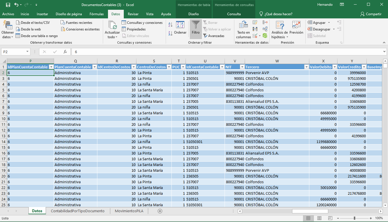 Actualizar los datos en el Excel