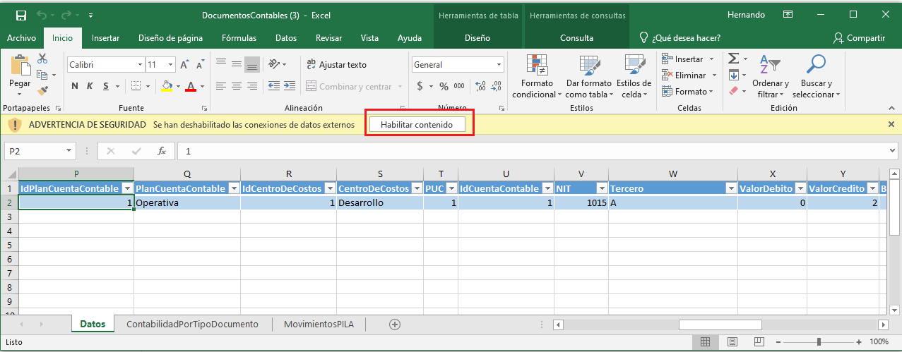 Habilitar el contenido en Excel