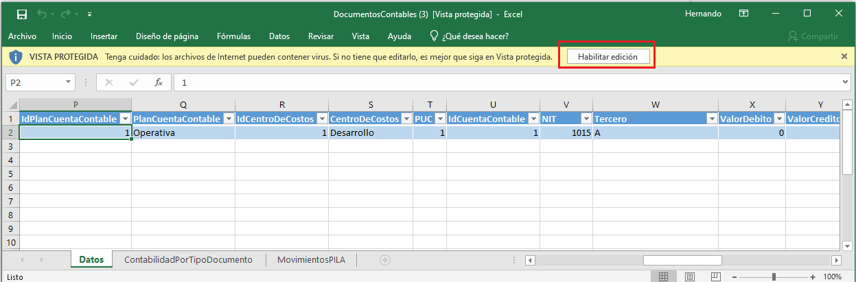 Habilitar la edición del archivo en Excel