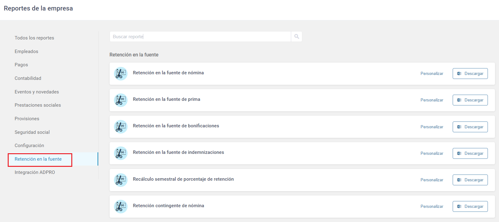 Reportes de retención en la fuente