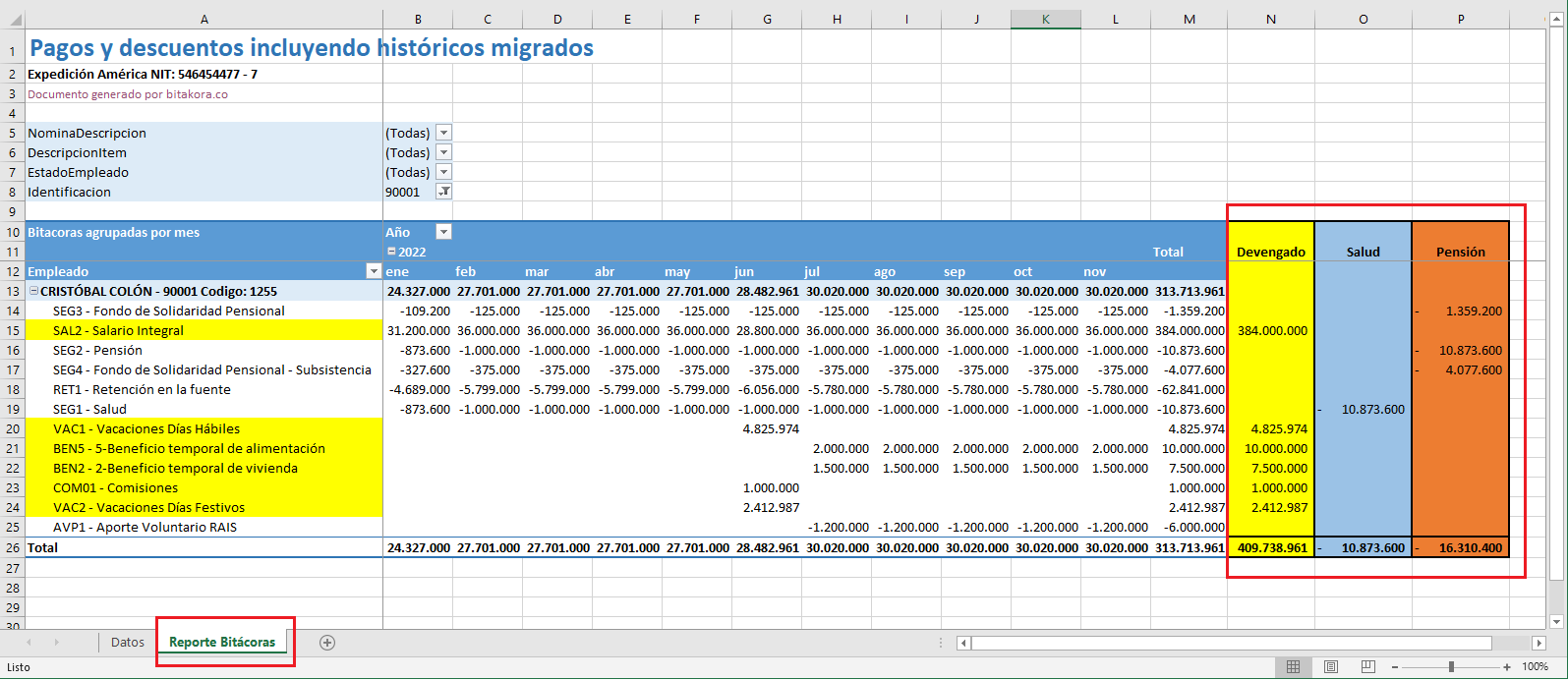 Reporte en Excel del recálculo de retención en la fuente