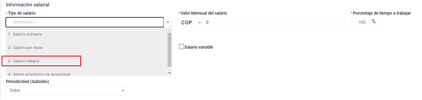 Tipo de salario integral