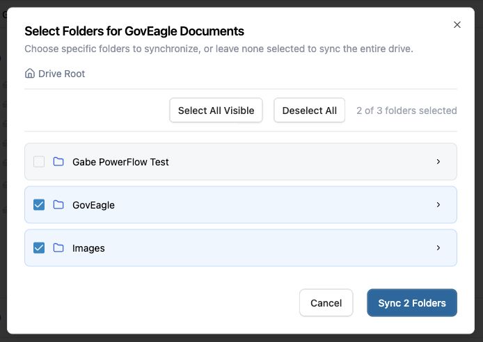 Select Folders dialog showing selected and unselected folders and the Sync Folders button.