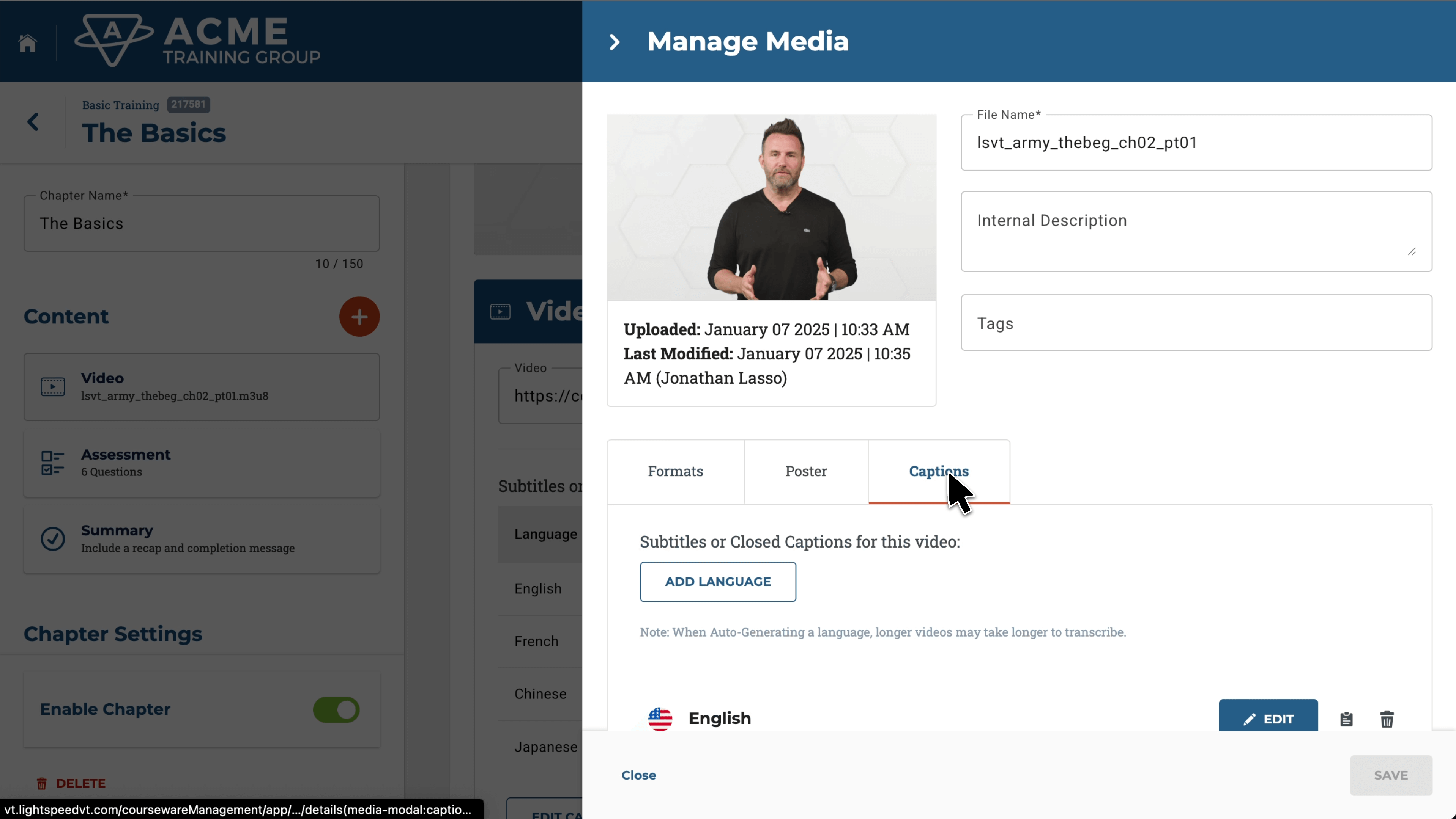Video Chapter - Media Asset Panel