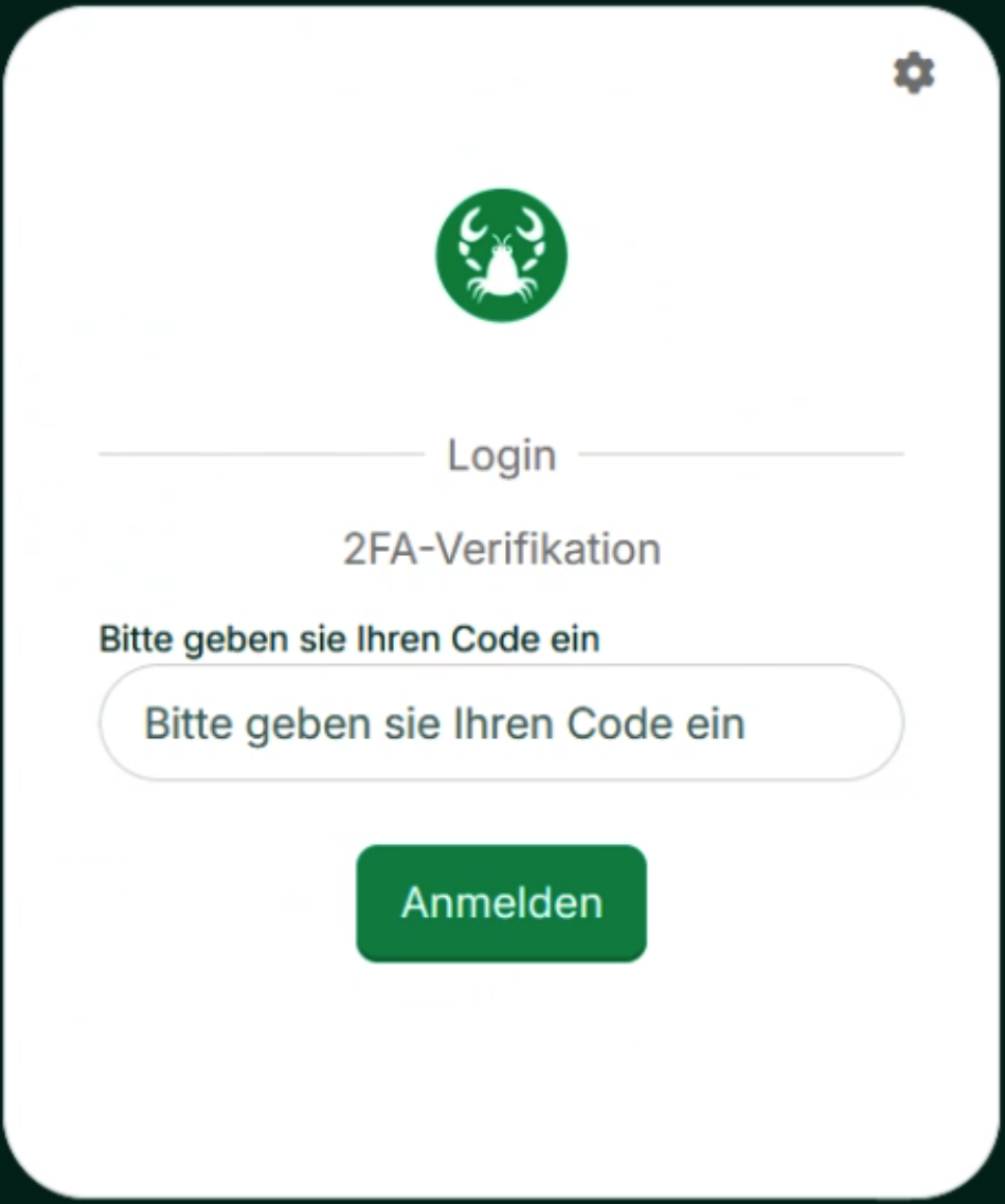 Login screen for two-factor authentication, prompting for a verification code.