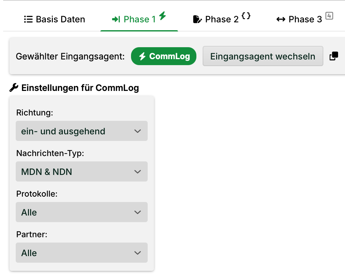 Settings for CommLog with options for message direction and types displayed.