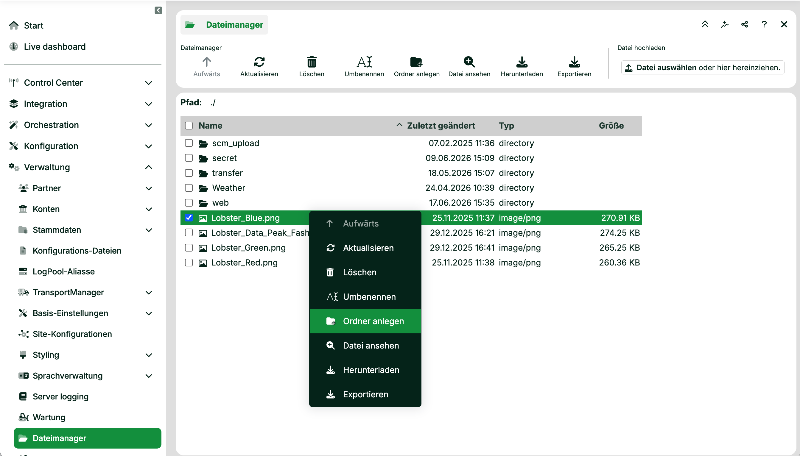 File manager interface displaying various image files and options for managing them.
