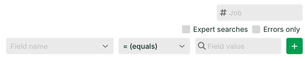 Search fields for job filtering with options for field name and value.