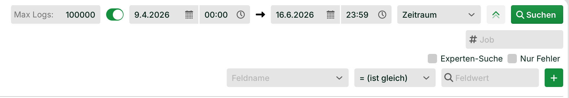 Eingabefelder der Experten-Suche mit Job, Feldname und Feldwert.